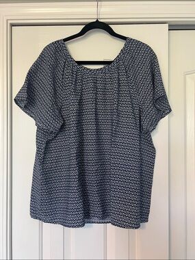 Sonoma Navy Printed Short Sleeve Blouse Size XL Like New